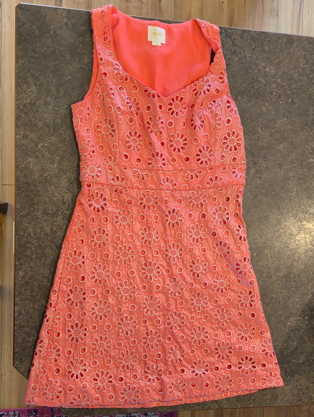 Maeve Coral Eyelet Floral Sleeveless Dress
